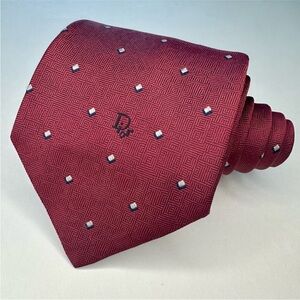 Vintage DIOR Embroidered Maroon Patterned Classic Geometric Silk Tie, 3.25”